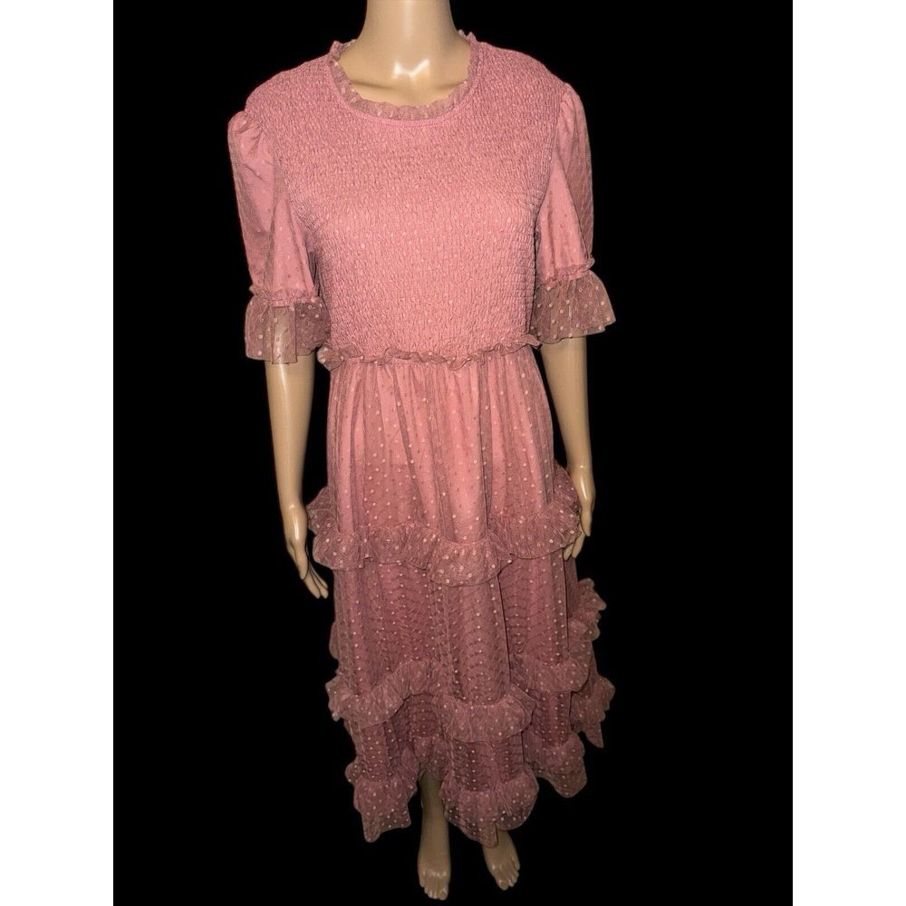 Deauville Dress Tiered Pink Size L Ruffles‎ Wedding Party Festival Women's